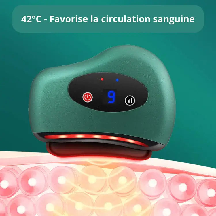 Gua Sha facial massager with heat and vibration for a youthful glow. Beautycom.