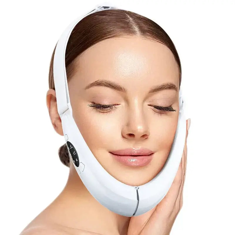 Innovative face lifting belt to define facial contours and reduce sagging. Beautycom.  