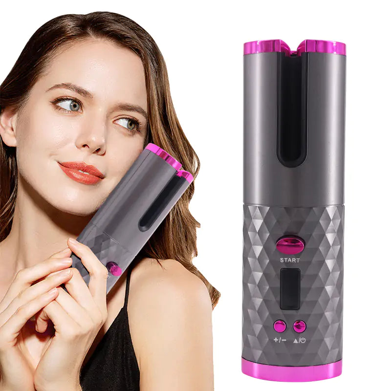 Cordless rotating curling iron for effortless curls. Beautycom. 