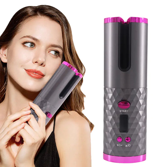 Cordless rotating curling iron for effortless curls. Beautycom. 