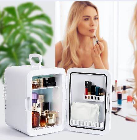 Compact and stylish Mini Makeup Fridge for your skincare essentials. Beautycom.